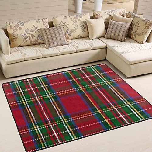 Teppich Weihnachten Rot und Grün Schottenkaro Kariert Gestreift Muster Rutschfest Wohnzimmer Teppich Gemütlich Schlafzimmer Home Urlaub Dekor Geschenk Kinder Spielmatte 160 x 122 cm