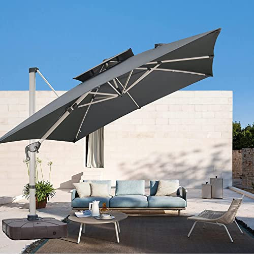 Mojia Ampelschirm 330 x 330cm Sonnenschirm Gartenschirm Doppelt-Dach-Design, Quadratisch Terrassenschirm UV-Schutz Aluminium Schirmmast 57/100mm