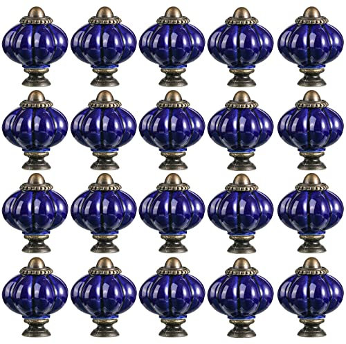 ZESLIV 20 Stk Möbelknöpfe 33mm Dunkelblau Möbelgriffe Kürbis Keramik Schubladenknopf Schrankgriff Möbelknopf Kinderzimmer Möbelknauf