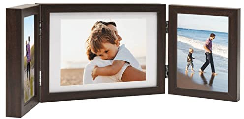 vidaXL Dreifach Bilderrahmen Collage Klappbares Design Fotorahmen Posterrahmen Objektrahmen Bilder Foto Poster Rahmen Dunkelbraun 28x18cm+2X(13x18cm)