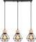 TOKIUS Pendelleuchte Vintage Industrial 16CM Hängelampe mit Geometrischem Design E27 Lampe aus Holz Eisen Käfig Lampenschirm Schwarz Hängeleuchte für Esstisch Küche (Pendellampe 3-flammig, Balken)