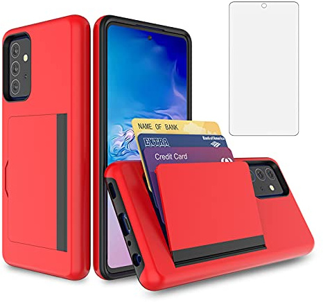 Asuwish Handyhülle für Samsung Galaxy A52/A52S 5G mit Displayschutzfolie aus gehärtetem Glas und Kartenhalter Ständer Slim Hybrid Cell Zubehör Glaxay A 52 S 4G G5 Gaxaly 52A S52 52S Damen Herren Rot