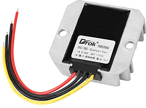 DROK Boost Buck Converter 9V-36V a 12V 5A 60W Carcasa de Aluminio Impermeable Regulador de Voltaje de 12V Transformador de voltios para Audio de Coche, Sistema de energía Solar, Pantalla LED LCD