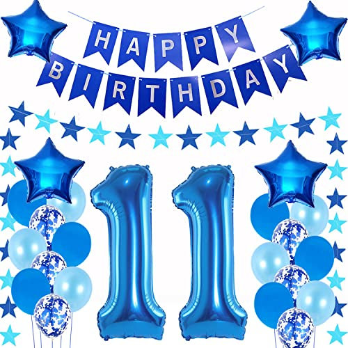 Luftballons 11. geburtstag junge deko blau,Geburtstagsdeko 11 jahre junge,Folienballon 11 Geburtstag Dekoration ,deko 11. Geburtstag Deko blau,geburtstags banner 11 deko