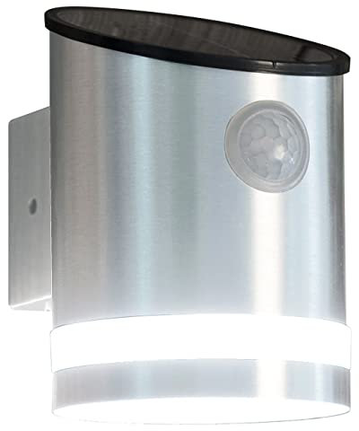 Lunartec Beleuchtung aussen: Solar-LED-Wandleuchte aus Edelstahl mit Bewegungssensor, 50 lm, IP44 (LED-Solar-Außenleuchte, Solar-LED-Sensor-Wandleuchte, Solarleuchte mit Bewegungsmelder)
