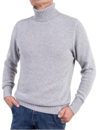 Maglia Collo Alto Uomo Misto Cashmere Made in Italy Maglione Dolcevita Manica Lunga Cachemire Doppio Filo Autunno Inverno Pullover Nero Beige Bianco Grigio Ragazzo Polo Invernale (Grigio, XL)
