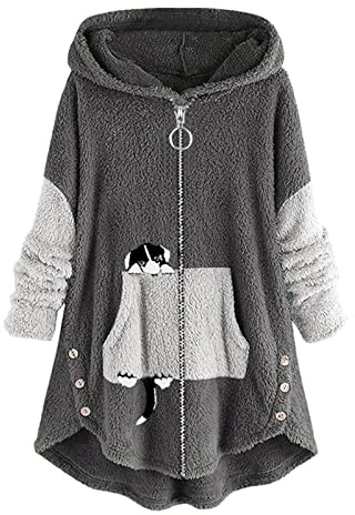 Vestaglia Invernale Pile Bottoni Cappotto da donna a maniche lunghe con cappuccio e cerniera lampo con cappuccio Cappotti morbidi con cappuccio con tasca con cerniera calda Abbigliamento X Caccia