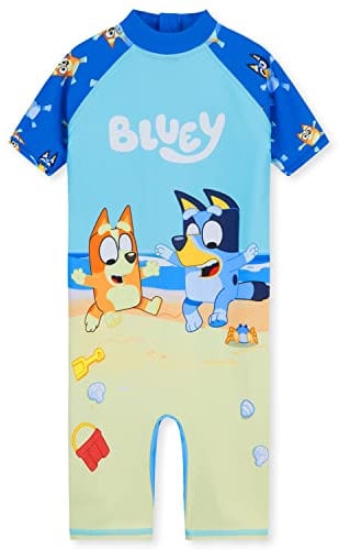 Bluey Girls Swimming Costume Long Sleeve Swimsuit or One Piece or Rash Guard Set for Kids Toddlers Swimwear for Pool Beach Holiday Essentials (5-6 Years, Blue)