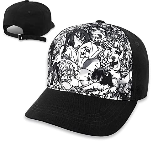 Hentai Ahegao Anime Lewd-Girl Hats Baseball Cap Baseball Hat Unisex Adjustable Fashion Outdoors Hat Printed Flat Visor Hat Ahegao Lips Snapback Trucker Baseball Hip Pop Cap