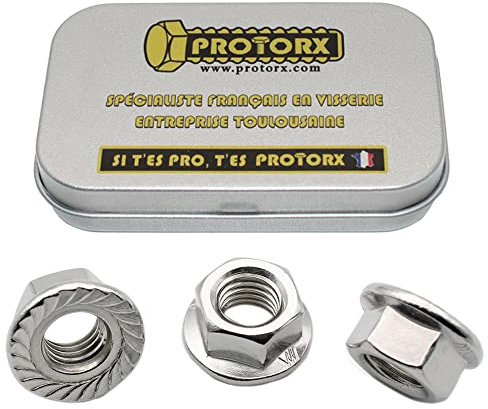 Ecrou à Embase Crantée M8 : Boite 15 Pcs Inox pour Boulon Rondelle | Frein Hexagonal Collerette | Blocage Bride Acier A2 Anti-Rouille - DIN 6923 | Boite Rangement PROTORX