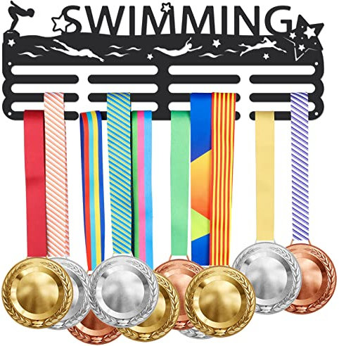 SUPERDANT Schwimm Medaillenhalter Star Sport Medaillen Aufhänger Mit 12 Zeilen Robuster Stahl Medaillen Aufbewahrung Wandmontierte Medaille Aufhängedekor Geschenke für Sportler Kinder