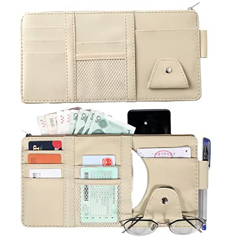 WUDQIJI Auto Sun Visor Organizer Auto Sonnenblende Organizer Auto-Sonnenblende-Organizer Auto Sonnenblende Tasche Sonnenblendentasche für Mobiltelefone Karten Bankkarten Sonnenbrillen (Stil 1)