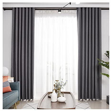 Lieson Lichtundurchlässige Vorhänge Set 2 Stück, Leinen Verdunkelungsvorhänge mit Ösen Vorhang Wohnzimmer Schlafzimmer Dunkelgrau 102x138CM
