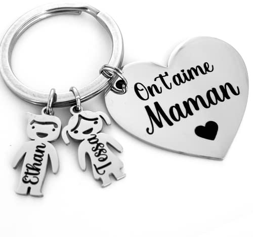 Cadeau Maman Personnalisé Cadeau Fête des mères - Porte clé Coeur avec les prénoms des enfants, cadeau maman original, idée cadeau pour la fête des mères