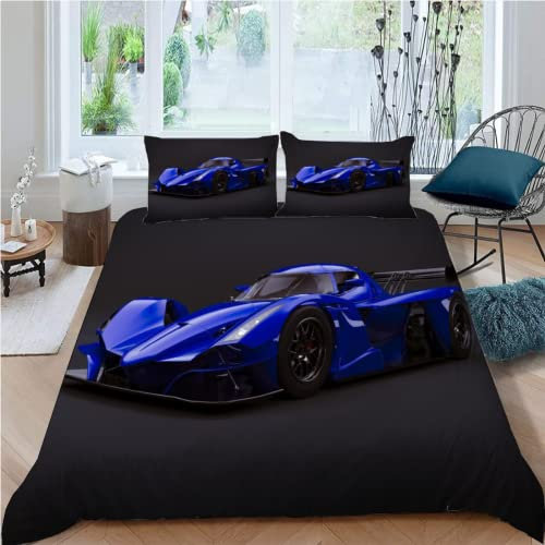 Bettwäsche 135x200cm Sportwagen Auto Schwarz Bettbezug 3-teiliges Set 3D Mikrofaser Bettbezug mit Reißverschluss Lamborghini Coole Dekoratives Bettbezug mit 2 Kissenbezügen für Jungen Kinder Baby