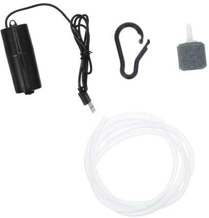 Mikikit Leise USB Aquarium Luftpumpe, Tragbare Sauerstoffpumpe FüR Aquarien, Mini Oxygen Aerator Mit Silikonschlauch, Ideal FüR Zuhause Und BüRo, Schwarz
