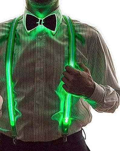 IVEOPPE Leuchtende LED Hosenträger Herren und Fliege - LED Rave Outfit 2er Set, für Musik Festival, Halloween-Kostümparty (Grün)