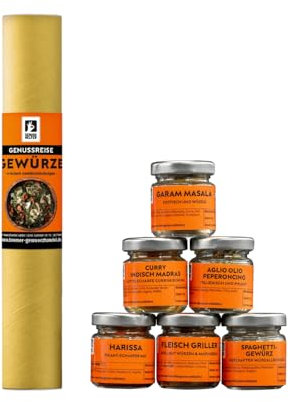 Bremer Gewürzhandel Genussreise Gewürze, 6 verschiedene Gewürzmischungen, zum Kochen und Grillen, in wiederverwendbaren Gläsern, tolles Geschenk, 107g