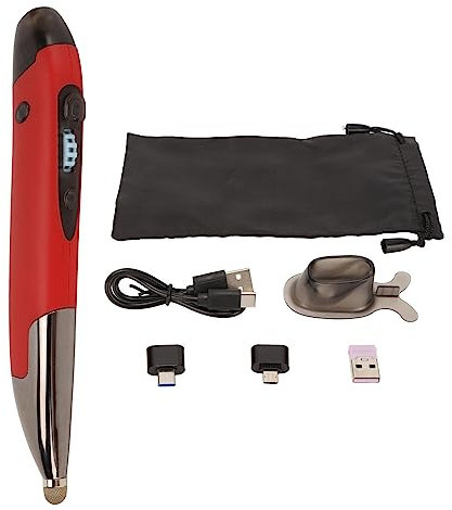 Cyrank Wireless Optical Pocket Pen Mouse, Bluetooth Mouse Rechargeable Pocket Pen Mouse Adjustable Handwriting Mice Mini Pen Mouse for PC Laptop(Red)