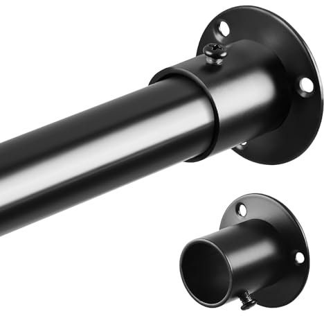 Black Wardrobe Pole, 74-193cm Wardrobe Rail Extendable With Screws and Sockets, 25MM Stainless Steel Clothes Rail for Wardrobe and Bedroom