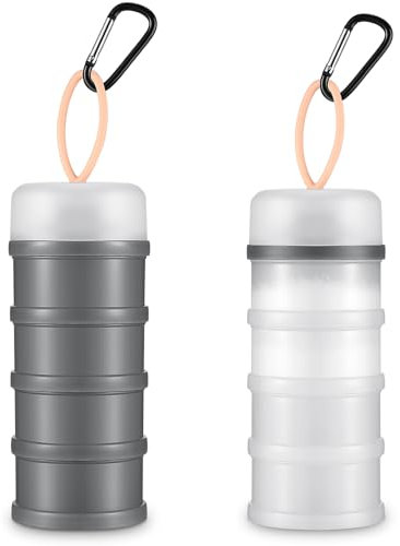 Baderke Proteinpulverbehälter mit Trichterständer, 4 stapelbare, auslaufsichere Proteinpulverspender, tragbarer Schlüsselanhänger-Pulverbehälter für Workout, Fitness, Reisen, Grau, Weiß, 2 Stück