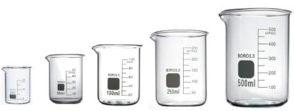 Rocwing 25+50+100+250+500ml Boro 3.3 Glass Graduated Measuring Beaker for Lab or Kitchen 5 in a Pack