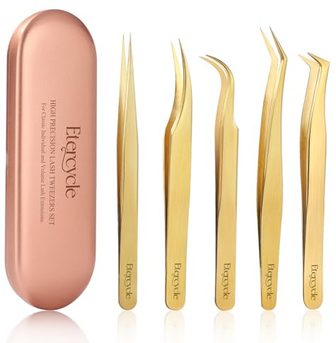 Etercycle Präzisions-Wimpern Pinzette Set – 3 Stück hochwertige Edelstahl-Zangen für Classic-, Individual und Volume-Lashextensions, Inklusive Aufbewahrungsbox für Lagerung Profis und Anfänger (5)