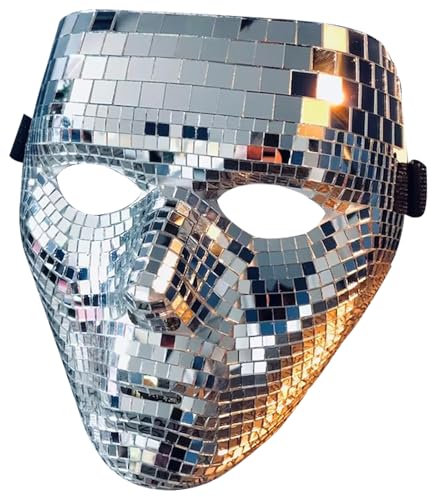 JOROBURO Halloween Maske, Glitzernde Erwachsenen Disco Sphere Kostüm Mask, Maskerade Spiegel Maske für Frauen Männer DJ Stage Bar Party Weihnachts Dekoration (#1)