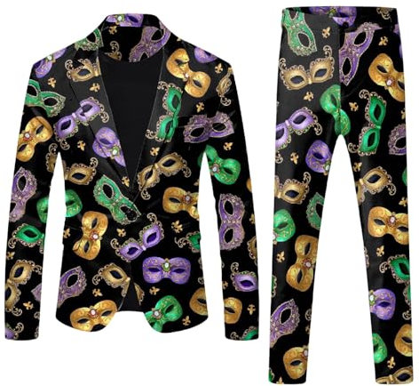 Anzug Herren Lustiger Masken Anzug Prom Suits Faschingskostüme mit Bunten Drucken 60er Jahre Pop Art Style Outfit Party Jacke und Hose, Karneval, Mottoparty, Mardi Gras Karneval Kostüm Herren Anzüge