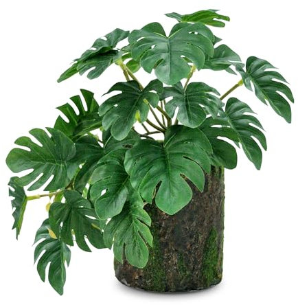 ROLLWAY Künstliche Pflanzen im Topf 22cm, Klein Kunstpflanze mit Topf Dekopflanzen Topfpflanze Deko Pflanzen Künstlich Monstera wie echt Unechte Grünpflanzen Plastikpflanzen für Badezimmer küche Innen