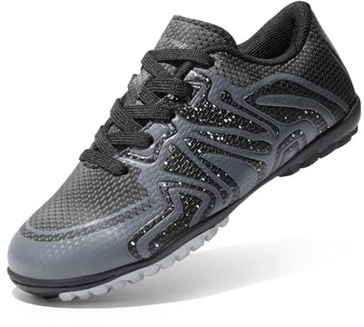 DREAM PAIRS Boys Football Boots Shoes Kids Girls Soccer Athletics Sport ShoesTeenager Indoor Outdoor Sneakers for Unisex,Size 4 Big Kid,Black/Dark Grey/White,SDSO2413K
