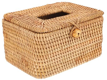 LABRIMP Rattan Tissue Box Holder Woven Home Decor Practical Storage for Living Bedroom Tissue Box Storage