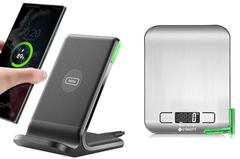 INIU Wireless Charger Stand, 15W Qi Zertifiziert Induktive Ladestation & ETEKCITY Küchenwaage, digital 5KG mit großem LCD-Display