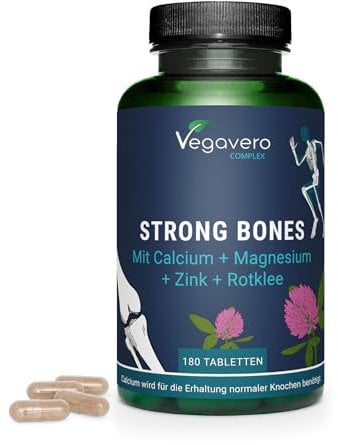 Calcio, Magnesio y Zinc | 800 mg de Calcium Dosis Diaria | Para Fortalecer Huesos y Menopausia| 180 Cápsulas | Con Trébol Rojo | Sin Aditivos & Vegano | Vegavero