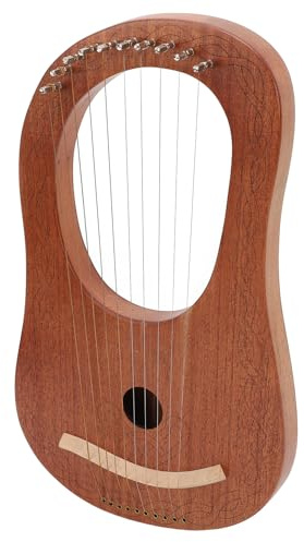 Arpa a Lira, Corpo in Okoume a 10 Corde e Sella in Rame Arpa a Lira con Chiave per Accordatura, Set di Corde di Ricambio Arpa Manuale in Stile Grecia Antica Mini Formato con