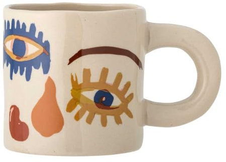 Bloomingville Becher Horus Natur mit Aufdruck Orange Blau Keramik Tasse