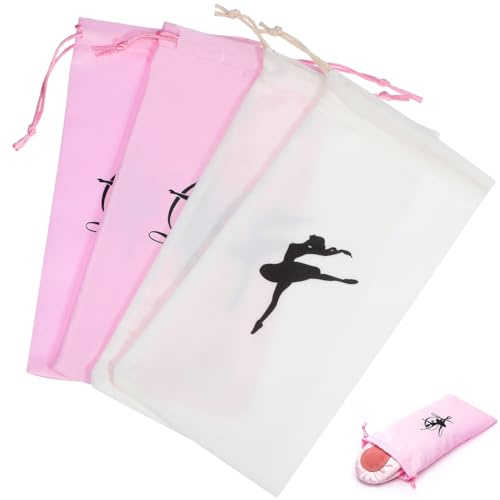 PACKOVE 4 Stück Schuhbeutel für Ballettschuhe mit Kordelzug | Rosa Satin und Weißer Samt Schuhbeutel für Ballettschuhe, ideal für Training, Tanzunterricht und Reisen