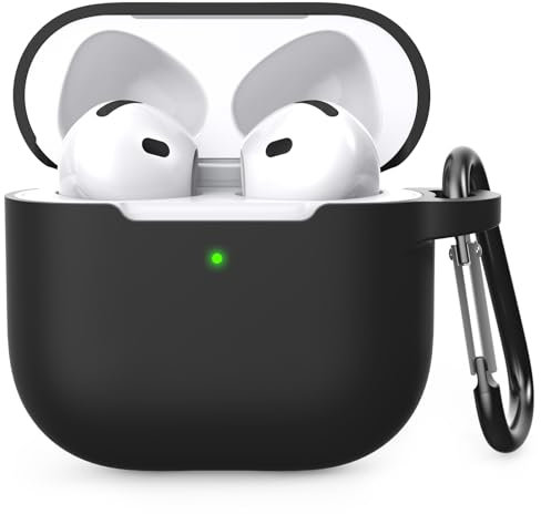 Bouixel für Airpods 4 Hülle Case, Weiche Silikon Schutzhülle Skin Zubehör mit Schlüsselanhänger für Apple AirPods 4th Generation (2024), Schwarz