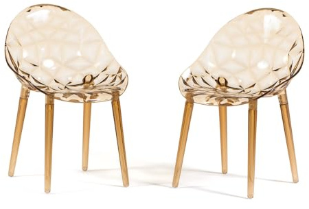 SIEDITI FUORI E DENTRO Esszimmerstühle aus transparentem Polycarbonat, Moderne durchsichtige Design Stühle für Küche und Esszimmer - Diamante (2 Stühle, Champagner)