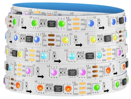 SEZO WS2811 IC LED Streifen Adressierbar 5M 60LEDs/M DC12V PCB Weiß IP30 | Breite 10mm 100Pixels Dimmbar Licht Strip RGB IC Traumfarbe Lichtleiste für Inneneinrichtung DIY Projekte