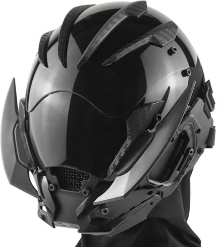 Marikito Punk Maske Für Herren, Flügel Der Zukunft, Halloween Cosplay Helm, Verstellbarer Haken, Geeignet Für Alle Erwachsenen. (Grau)