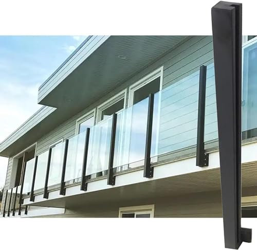 Schwarze Edelstahl-Glas-Klemmstange für Deck, Garten, Hof, Seitenmontage, quadratische Geländerschienen mit komplettem Set, ideal für Deckgeländer-Pfostensystem