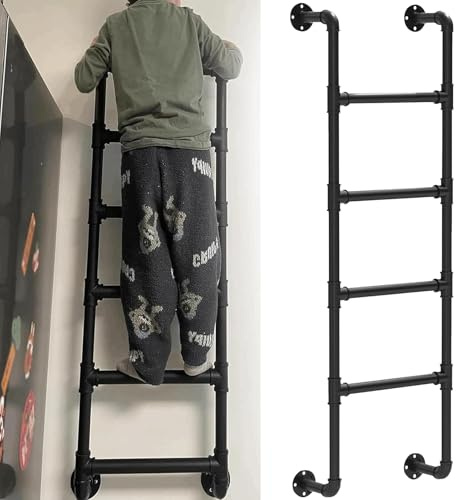 KHLMSRXJ Metal Loft Ladder for Bunk Bed, Industrial Iron Pipe Window Well Escape Ladder Wall Mounted Climbing Ladders, 3/4/5 Step Multi-function Replacement Ladder with Mounting Fittings(110cm/43in)