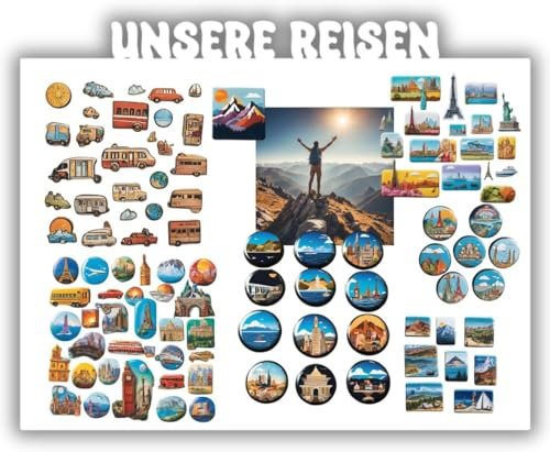 Anwicar Magnettafel Unsere Reisen - Horiznotal 80x100 cm magnetische Pinnwand aus Stahl - ideal für Reise - Magnete und Erinnerungen - beschreibbare Magnettafel - inkl. Montageset - Weiß