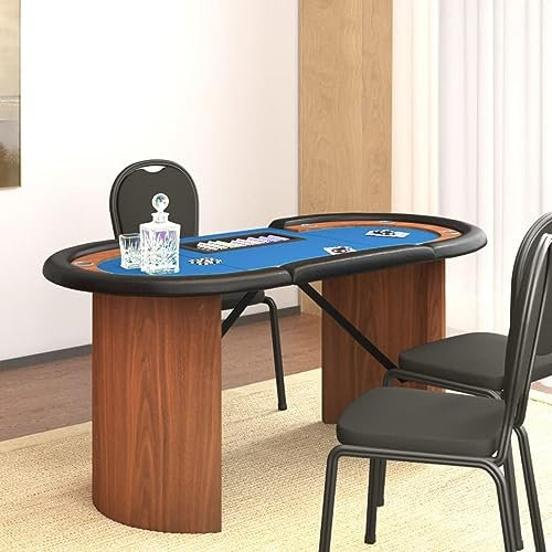 Xichuzi Pokertisch 10 Spieler mit Chipablage Blau 160x80x75 cm, Poker Table, Spieltisch, Blackjack, Poker Tisch, Roulette Tisch, Deko Casino Poker