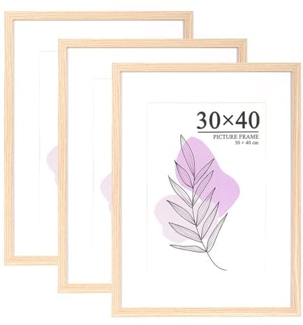 Baoee Bilderrahmen 30 x 40 cm Eiche, stabiles MDF-Holz Rahmen,3er Set-mit Passepartout 21x30 cm (A4),bruchsicheres Acrylglas zum Aufhängen für Fotos Bilder & Poster