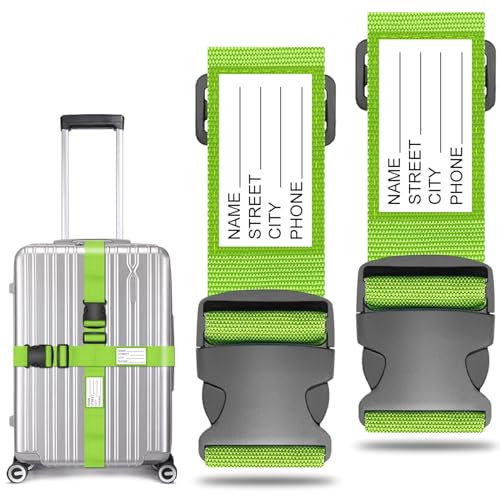Koffergurt Kofferband Set, koffergurte 2 stück mit Adressschild, kofferbänder Personalisierte Identifikation für Schnell erkennen Gepäck Reisetasche Koffer, Gepäckband Farbig koffergurte kofferband