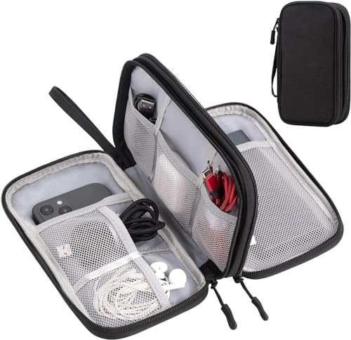 Iridsmole Electronics Accessories Organiser Bag, Waterproof Cable Organiser Bag, Travel Essentials Cable Bag with Double-Layer Storage for Charging Cable Flash Drive SD Card Power Bank Black