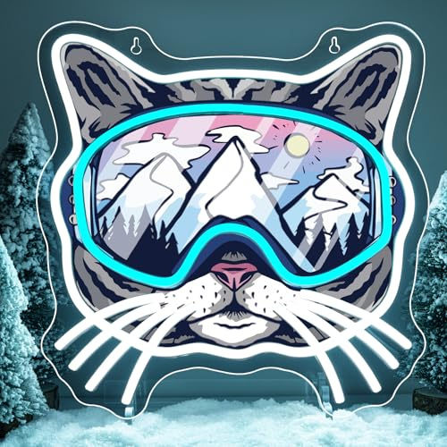 Skibrille Katze Neon Schild Snowboard LED Wanddekoration Licht für Skihütte