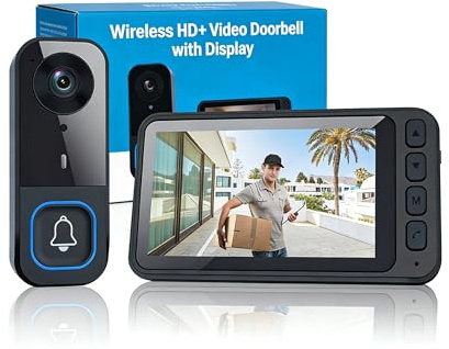 Video Türklingel mit Chime, 1080P kabellos Türklingel mit Kamera, 4,5 IPS Display, 2.4G Bluetooth Smart Video-Türsprechanlage, 120° Weitwinkel, 2-Wege-Audio, Nachtsicht, Video Doorbell Ohne ABO/ WiFi